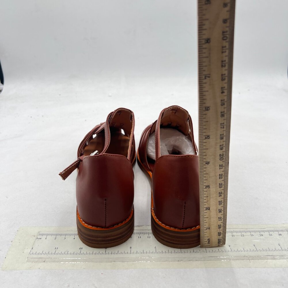FSJ Brown Leather Closed-Toe Fisherman Sandals - Picture 5 of 8